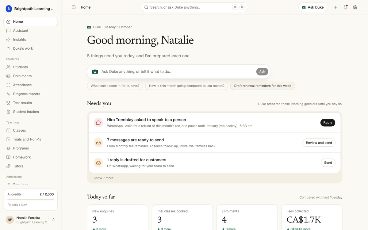 Brightpath Learning Centre application home screen