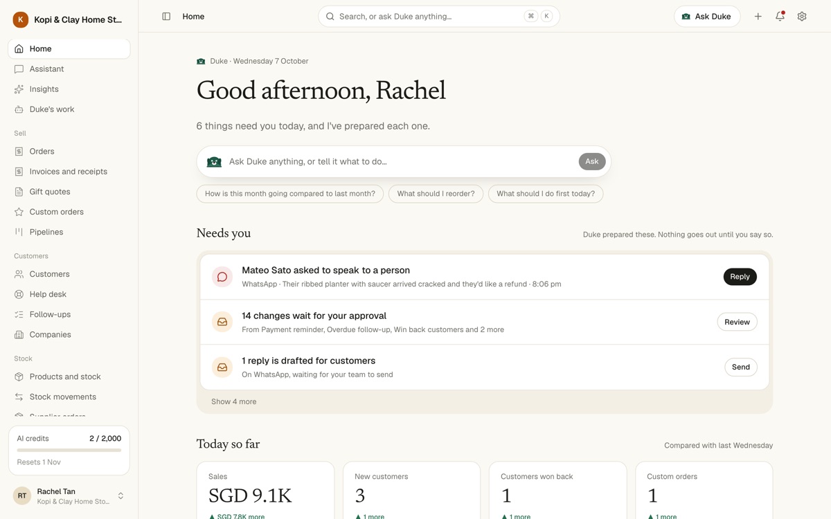 Kopi & Clay Home Store application home screen